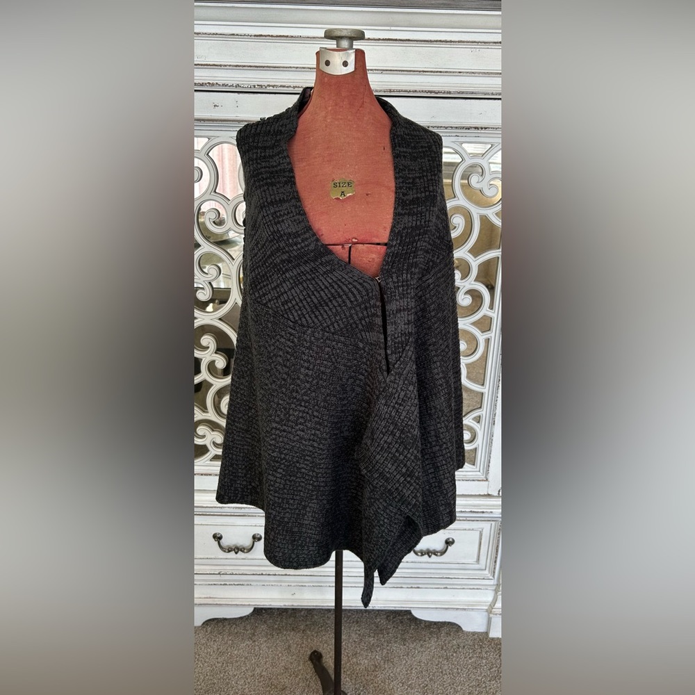 Free People Charcoal/Black Ribbed Asymmetrical Cape (O/S)